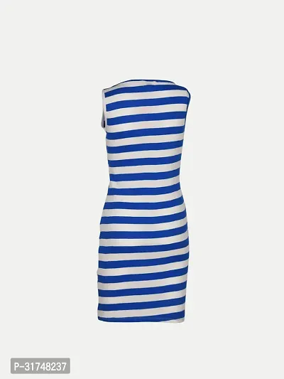 Women Royal Blue Stripe Knitted rib Sleeveless Dress-thumb4