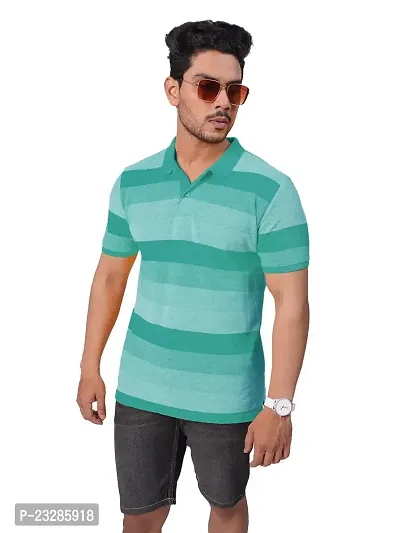 Rad prix Men Green Thick Stripes Cotton T-Shirt-thumb0