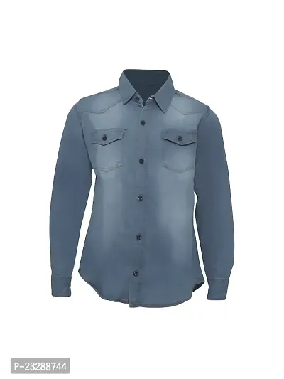 ASOS DESIGN regular denim shirt with extreme spray wash in blue | ASOS
