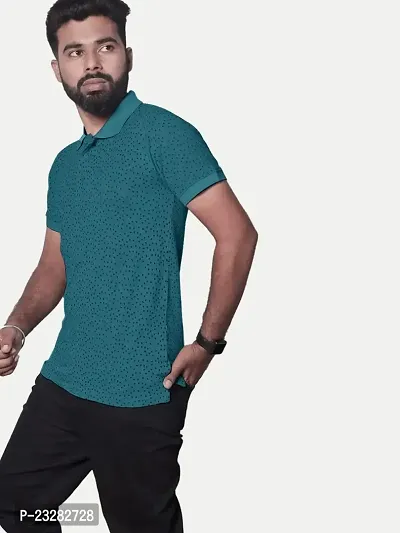 Rad prix Men Teal Ditsy Printed Polo T-Shirt-thumb3