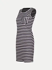 Women Navy Stripe Knitted rib Sleeveless Dress-thumb1