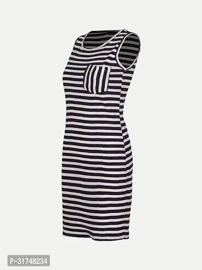 Women Navy Stripe Knitted rib Sleeveless Dress-thumb2