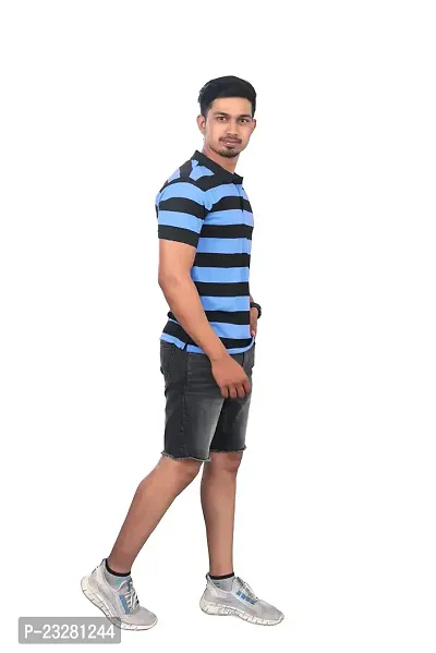 Rad prix Men Blue and Black Thick Stripes Regular fit T-Shirt-thumb2