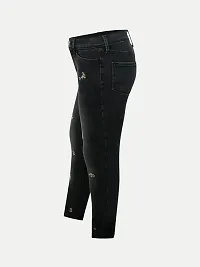 Rad prix Girls Dark Blue Washed Denim Pant with All Over Embroidery-thumb2