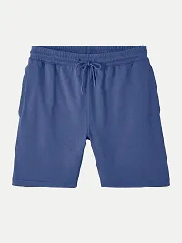 Mens Royal Blue Melange Solid Knitted Casual Shorts-thumb4