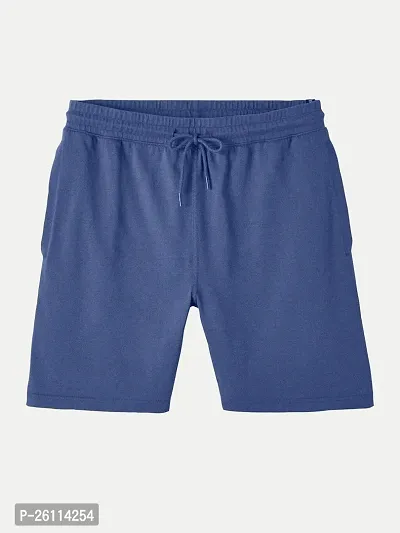 Mens Royal Blue Melange Solid Knitted Casual Shorts-thumb5