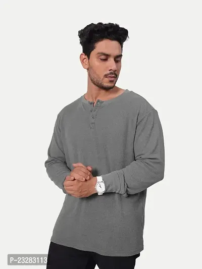 Mens Henley Long Sleeve Tees-Olive Green Colour-thumb2