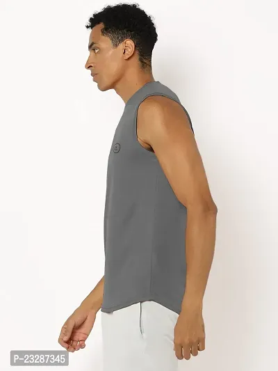 Rad prix Men Grey Solid Sleeveless Sports T-Shirt-thumb3