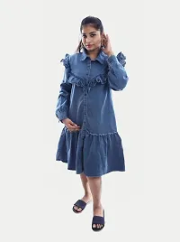 Women Blue Denim Midi Dress-thumb1