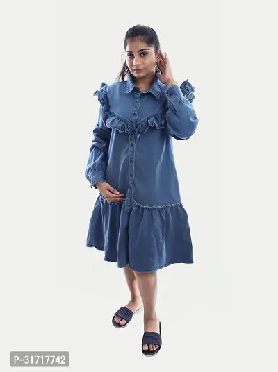 Women Blue Denim Midi Dress-thumb2