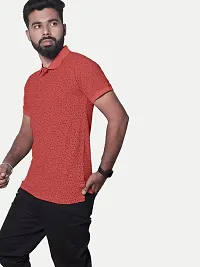 Men Red Ditsy Printed Polo T-Shirt-thumb2