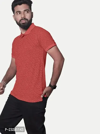 Men Red Ditsy Printed Polo T-Shirt-thumb3