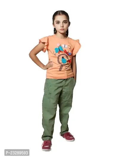 Girls Olive Casual Trousers-thumb0