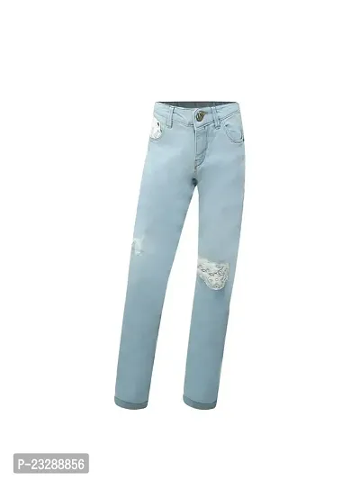 Rad prix Women Light Blue Lace Embroidered Denim Pants