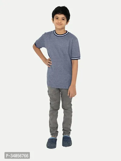 Stylish Blue Cotton Solid Tees For Boy-thumb0