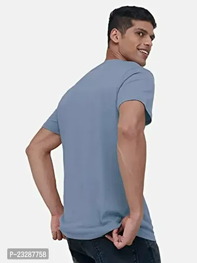 Mens Basic Blue V Neck T Shirt-thumb4