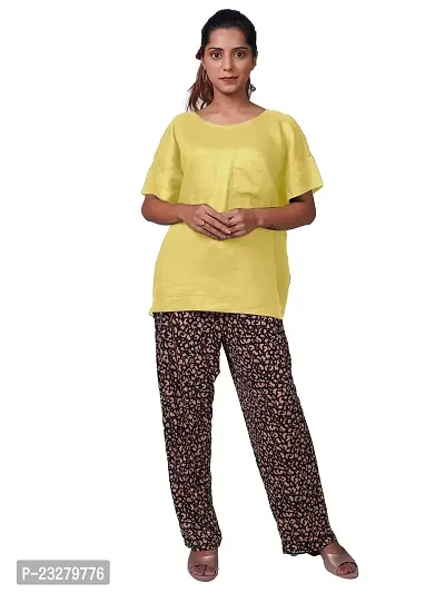 Women Solid Casual Yellow Linen Tops-thumb0