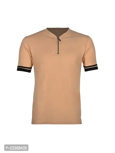 Rad prix Men Solid Tees Henley Neck- Beige Colour