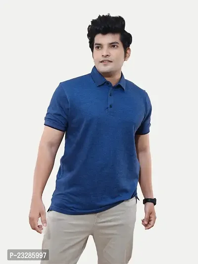 Rad prix Men Self Collar Polo Shirt- Navy Colour-thumb3