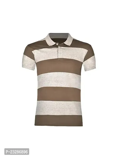 Mens Lt Brown Fashion Striped Cotton Polo T-Shirt-thumb0