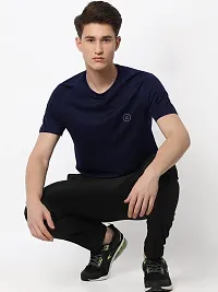 Rad prix Men Navy Blue Textured Sports T-Shirt-thumb1