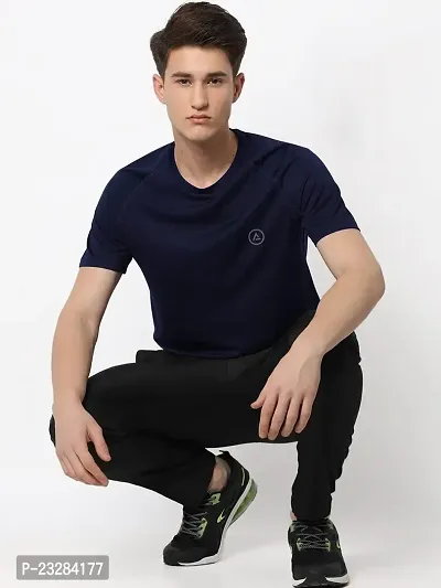 Rad prix Men Navy Blue Textured Sports T-Shirt-thumb2