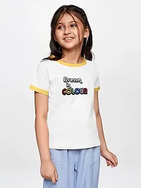 Rad prix Girls White Printed T-Shirt with Yellow Ribs (8-9 Years)-thumb2