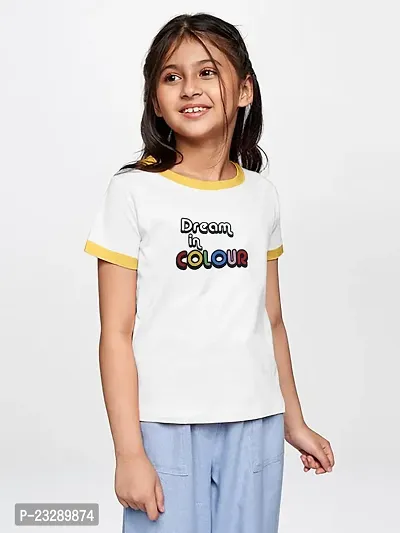 Rad prix Girls White Printed T-Shirt with Yellow Ribs (8-9 Years)-thumb3