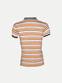 Mens Khaki Fashion Striped Cotton Polo T-Shirt-thumb3