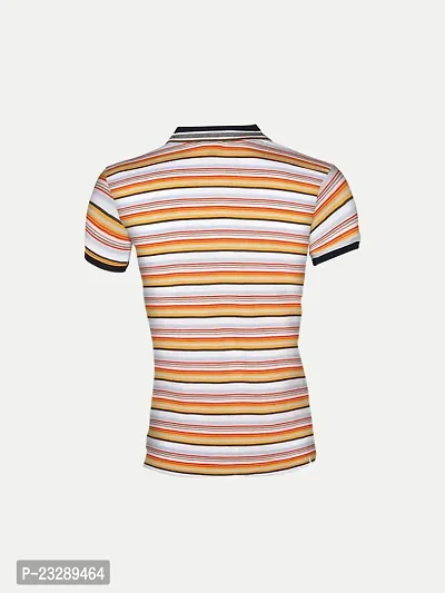 Mens Khaki Fashion Striped Cotton Polo T-Shirt-thumb4