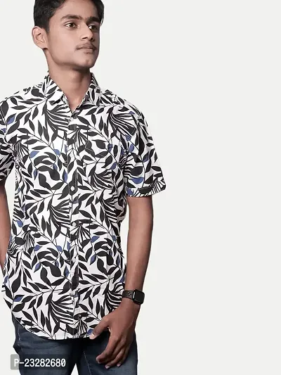 Rad prix Men All-Over Black  White Floral Printed Casual Cotton Shirt-thumb3