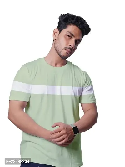 Rad prix Men Green colour-blocked Stripe loose fit T-shirt