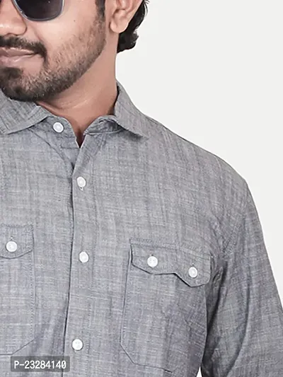 Rad prix Men Solid Grey Textured Cotton Shirt-thumb3