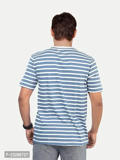 Rad prix Mens Blue Striped Crew Neck T-Shirt-thumb4