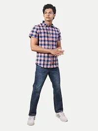 Rad prix Men Pink Checkered Spread Collar Casual Cotton Shirt-thumb1