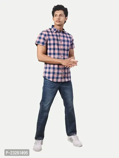 Rad prix Men Pink Checkered Spread Collar Casual Cotton Shirt-thumb2