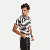 Stylish Black Striped Cotton Polos For Men-thumb1