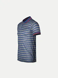 Mens Sky Blue Fashion Striped Cotton Polo T-Shirt-thumb1