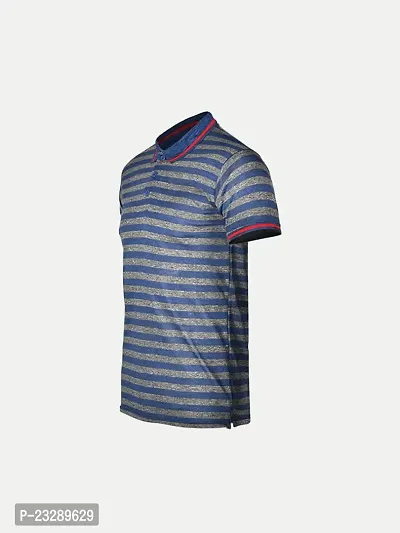 Mens Sky Blue Fashion Striped Cotton Polo T-Shirt-thumb2