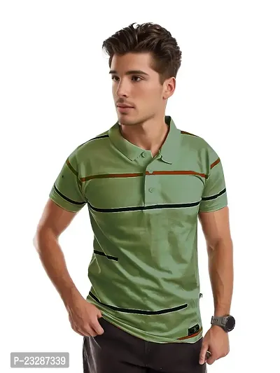 Mens Green Cotton Fashion Printed Polo T Shirt