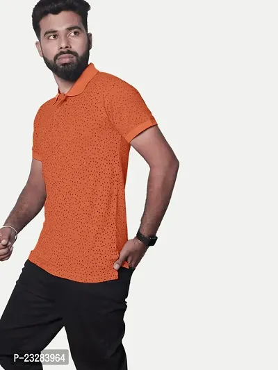 Rad prix Men Orange Ditsy Printed Polo T-Shirt-thumb3