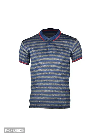 Mens Sky Blue Fashion Striped Cotton Polo T-Shirt-thumb0