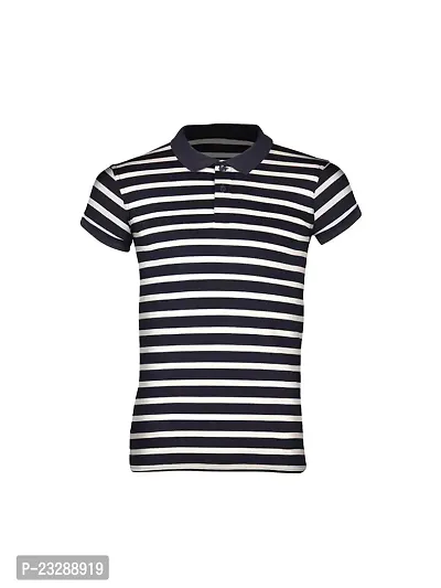 Mens Dark Navy Fashion Striped Cotton Polo T-Shirt