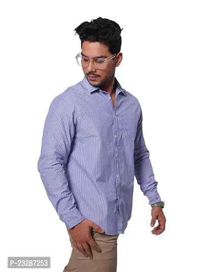 Rad prix Men All-Over Lilac Striped Textured Classic Cotton Shirt