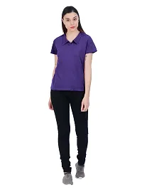 Womens Garment dye knit Purple Polo T-shirts-thumb3