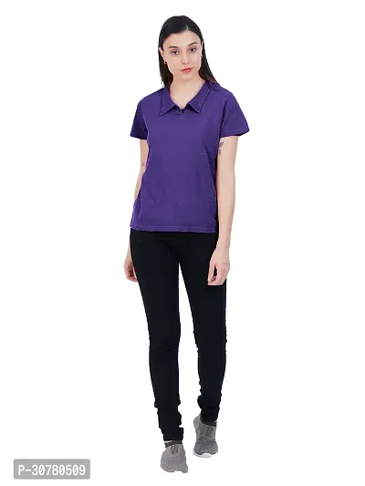 Womens Garment dye knit Purple Polo T-shirts-thumb4