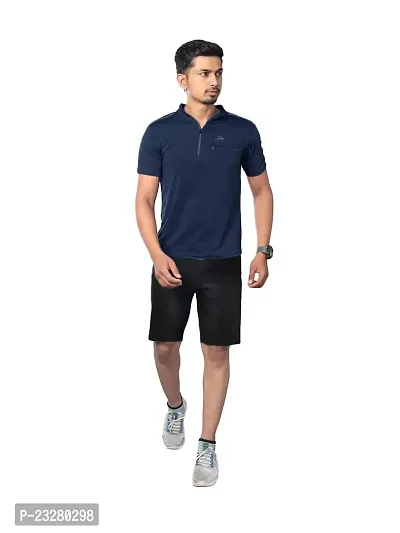 Men Solid Active wear tees- Navy Colour-thumb0