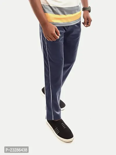 Rad prix Men Solid White Stripe Blue Regular Fit Lounge Track Pants-thumb3