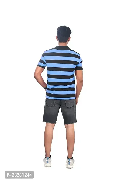 Rad prix Men Blue and Black Thick Stripes Regular fit T-Shirt-thumb4