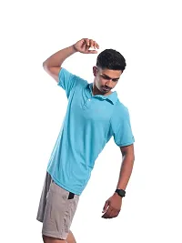 Men Basic Light Blue Polyester Polo T-Shirt-thumb1